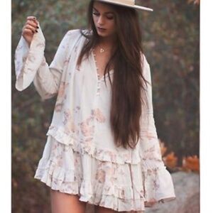 Free People Clover Field floral ruffle tunic dress or blouse SMALL